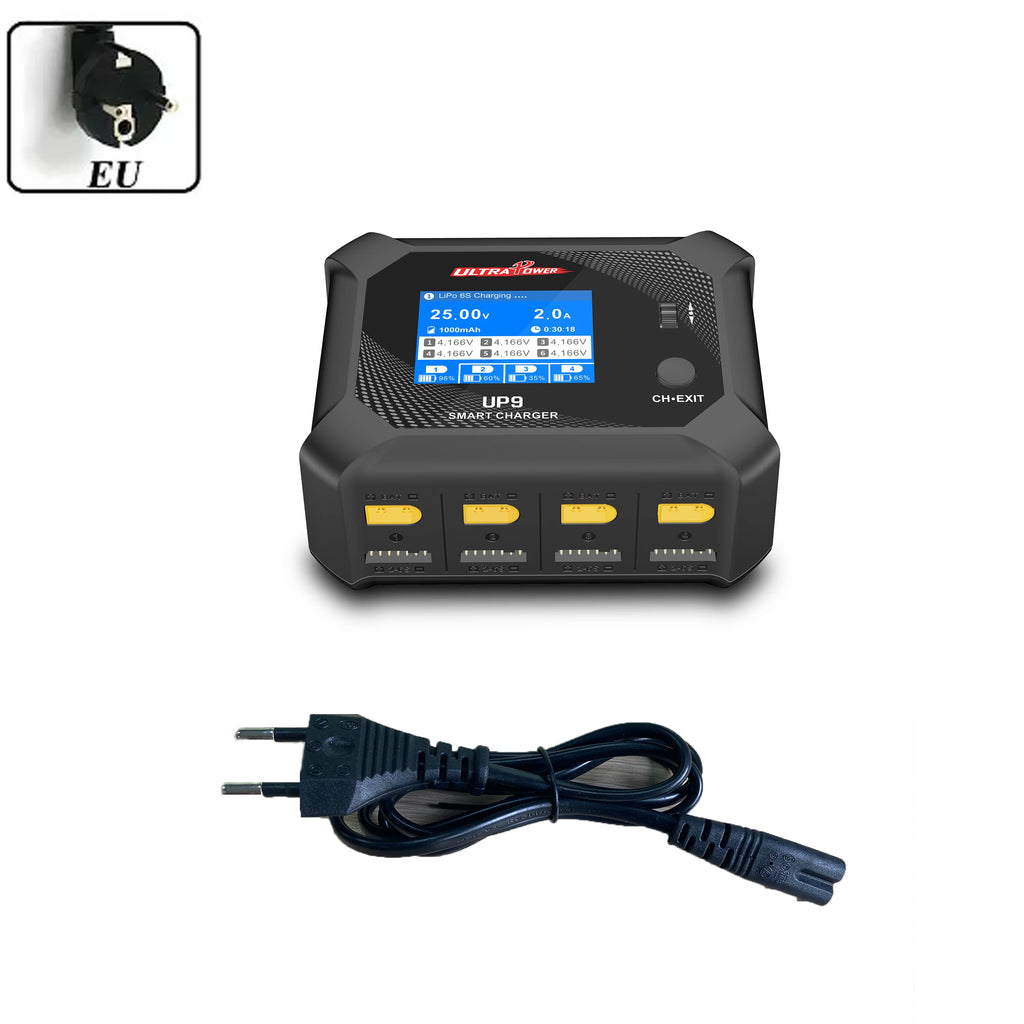 UltraPower UP9 Smart Balance Charger Discharger AC 100W DC 200W 4 Channel 4CH LCD for 1-6S Lipo LiHV Lilon LiFe NiMH Battery