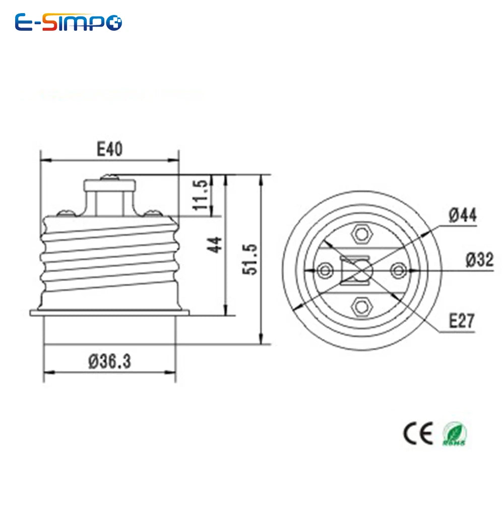 E27 To E40, E40 TO E27 Porcelain High Temperature Resistant Plastic Lampholder LED CFL Halogen Light Socket Bulb Base Adapter