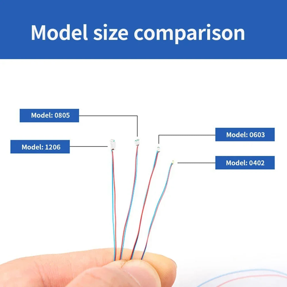 100Pcs/Lot 0402 0603 0805 1206 Led SMD Wire For Model Train HO N OO Scale Red Black Line Pre-soldered Micro Litz Diorama Railway