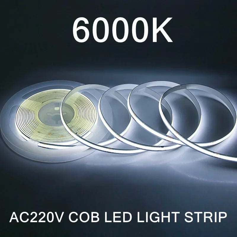 1-5m COB LED Strip 220V Flexible Tape Lights  Light Smart IC No Need Driver High Bright 240 LEDs Linear Lighting RA95 Warm White
