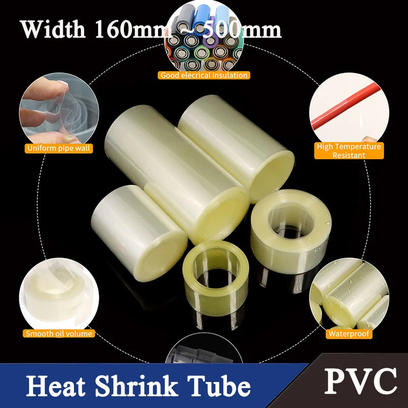 PVC Clear Heat Shrink Tube Width 160mm ~ 500mm Lithium Case Wrap Cable Sleeve 18650 Lipo Battery Pack Protection Insulated Film