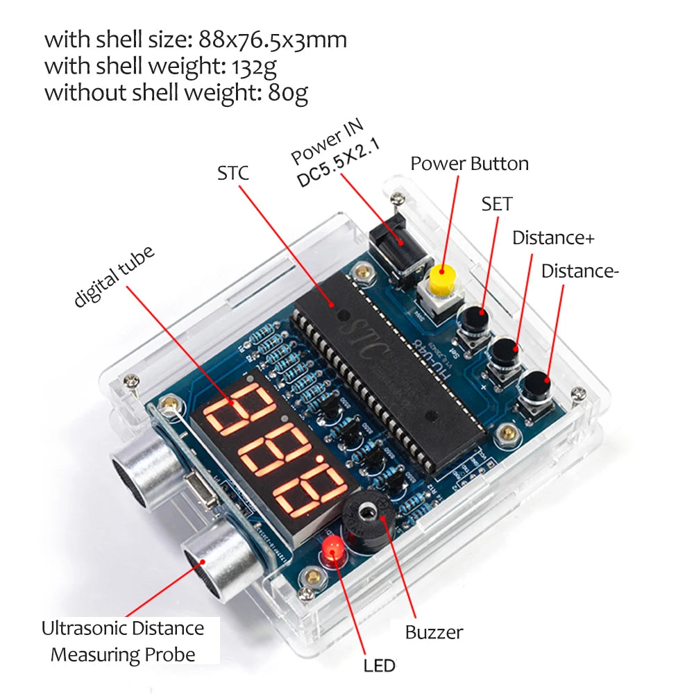DIY Ultrasonic Rangefinder Kit 0-4M Distance Measuring Car Reverse Radar Alarm 51 Single Chip STC Electronic Welding Parts
