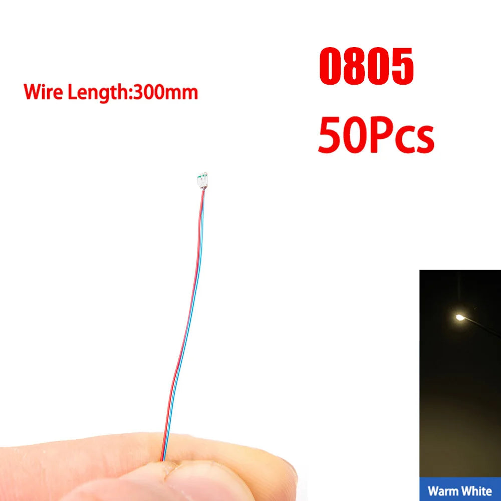 50pcs 0805 1206 SMD Lamp Wired Micro Led Pre-Soldered Micro Litz Wired Chip 30cm 3V Railway Model Scenes Light DIY Leads Wires