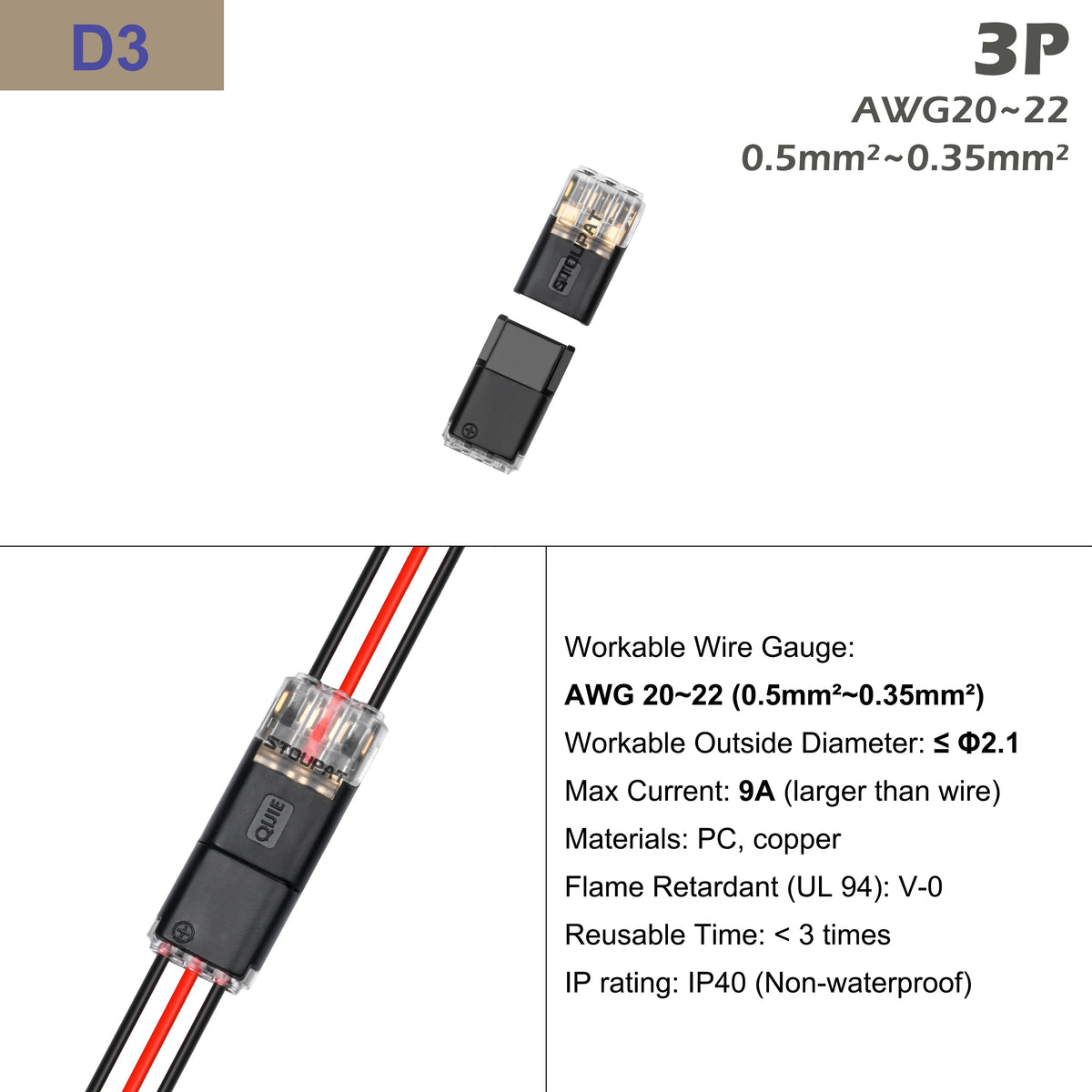 Quick Wire Connector Pluggable Locking Buckle Terminal Block Universal Compact Electrical Cable Jointer for LED Strip Car DIY