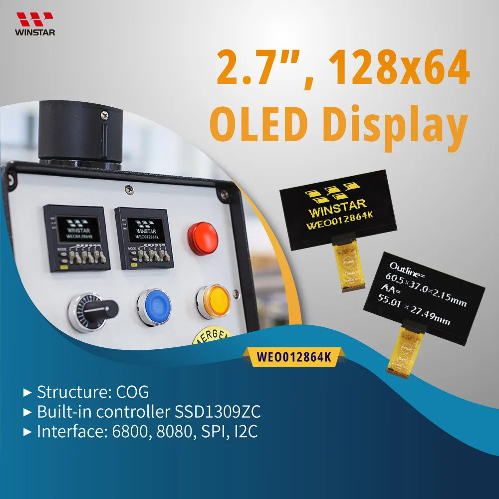 Winstar WEO012864K 31P COG Graphic SPI/I2C/6800/8080 SSD1309 3V 2.7" 27 2.7 inch 128x64 OLED Display