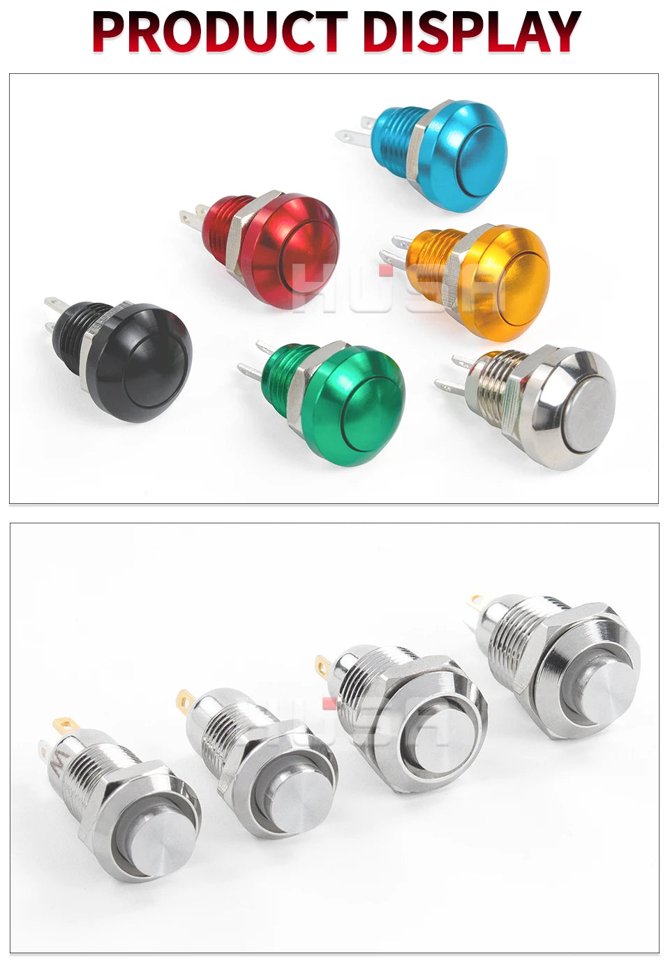 8 10 12 16 19 22mm high head small Waterproof Metal Push Button Switch LED Light Self-locking/Self-reset 3/6/12/24V