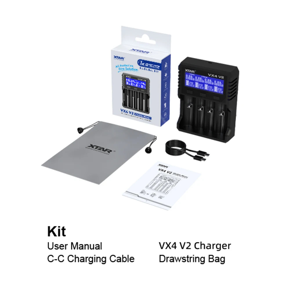 XTAR VX4 V2 18650 Charger AAA/AA 1.5V Li-ion /Ni-MH/LiFePO4 Battery PD20W Fast Charger with LED Display Battery Capacity Tester