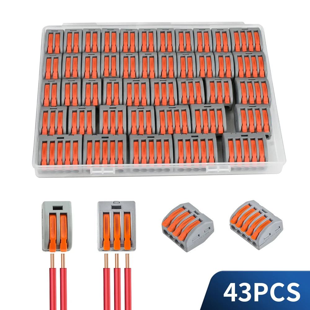 43Pcs Boxed Eletrical Mini Quick Lever Wire Connector 1 In Multiple Out Compact Splicing Termianl Block Easy For Installation