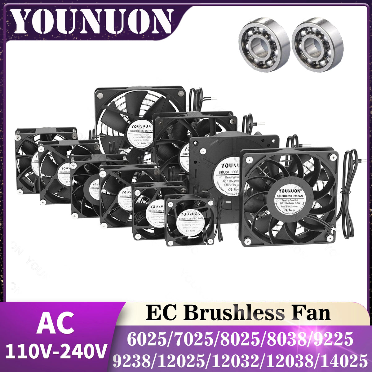 1PCS EC Brushlee Fan 6025/8025/9225/12025/12038/12032 AC 110V 115V 120V 220V 240V Cooling Cooler Fan