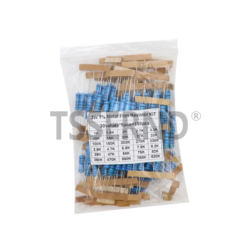 150PCS 300PCS 1/2W 1W 2W 3W Resistance 1% Metal Film Resistor Assortment Kit Set 30Kinds Each 5/10PCS 1R~750R 1K~820K Ohm