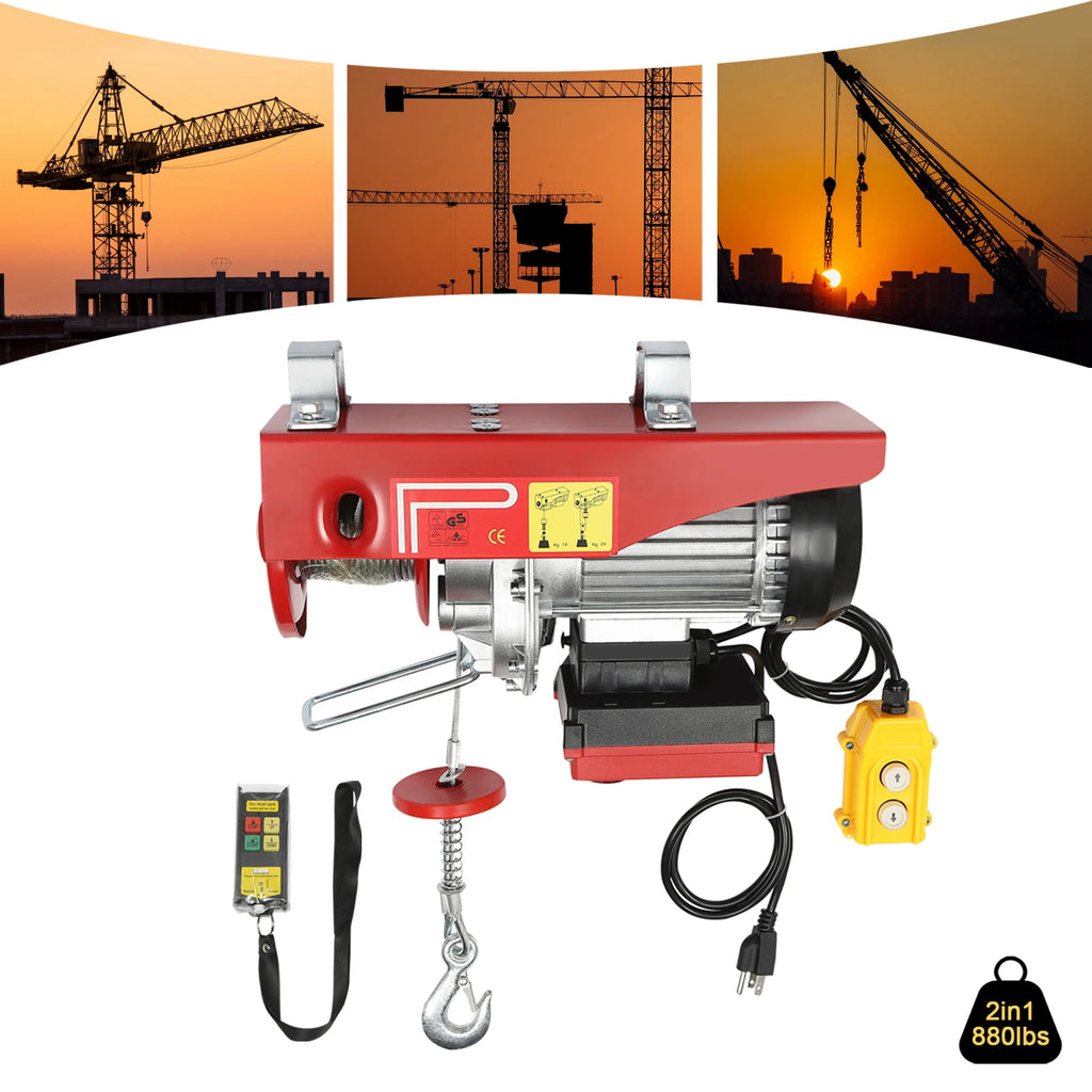880LBS 110V Electric Winch, 2 in 1 Electric Hoist Winch with 328ft Wireless Remote Control Emergency Stop Heavy Duty Lift Hoist for Factory Garage Warehouse