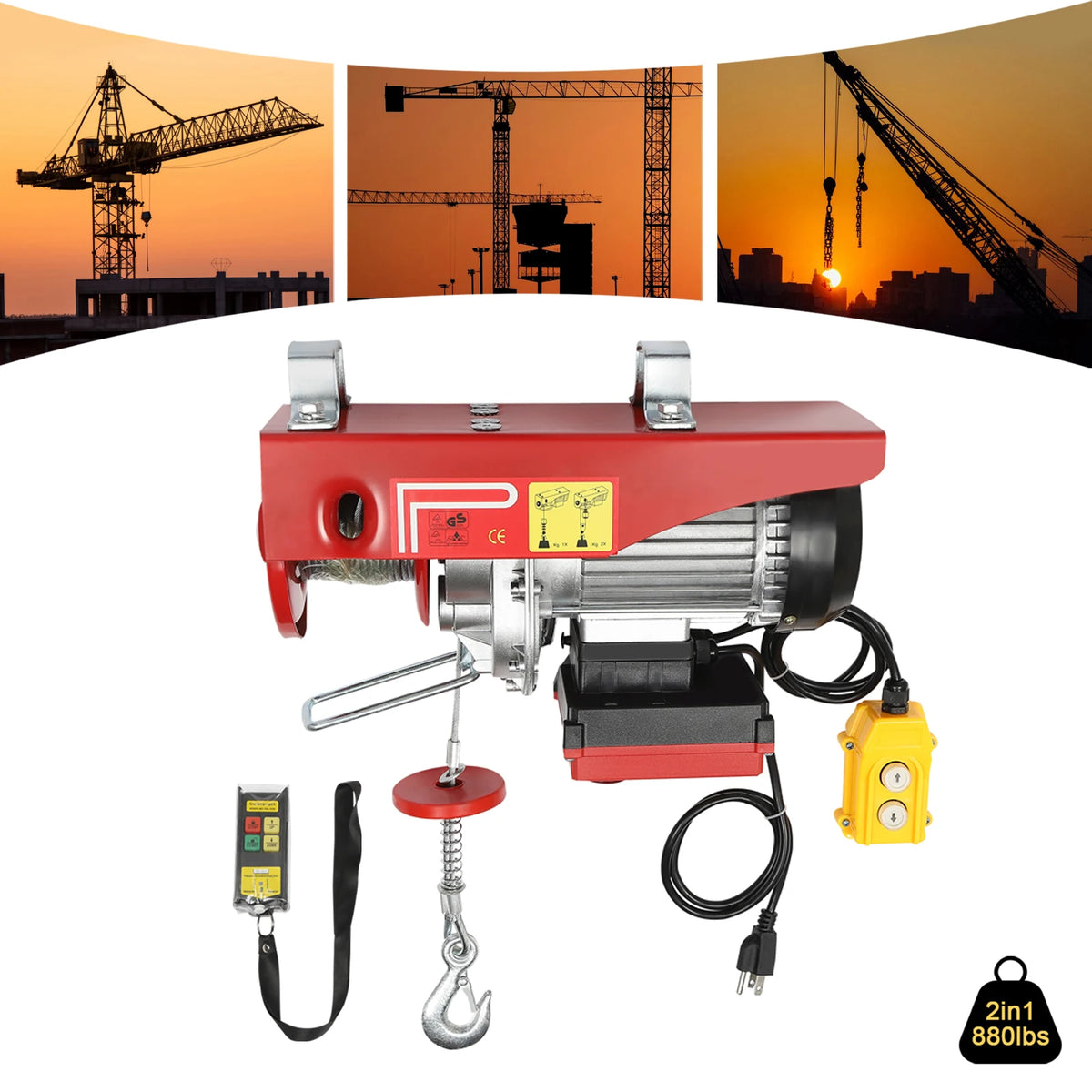 880LBS 110V Electric Winch, 2 in 1 Electric Hoist Winch with 328ft Wireless Remote Control Emergency Stop Heavy Duty Lift Hoist for Factory Garage Warehouse