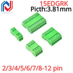 2 Sets 15EDGRK 3.81mm 2/3/4/5/6/7/8-24 Pin Right Angle Screw Terminal Block Connector 15EDG 3.81MM Pitch Plug + Pin Header Socke