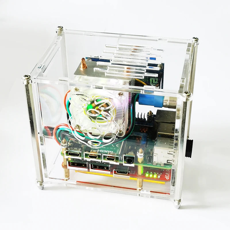 Raspberry Pi 4B UPS Uninterruptible Power Supply Acrylic Shell Kit Ice Tower Fan IPS Screen System Monitoring