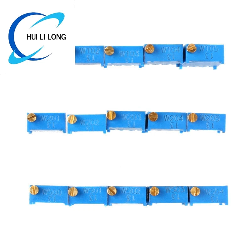 10pc 3296W 50 100 200 500 1K 2K 5K 10K 20K 50K 100K 200K 500K 1M ohm Multiturn Trimmer Potentiometer Precision Variable Resistor