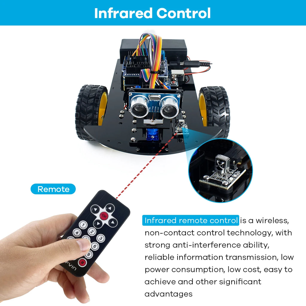 LAFVIN Smart Robot Car for Arduino 2WD Chassis Robot Car Kit With Ultrasonic Module, L298N Driver Board, Remote, IR Control