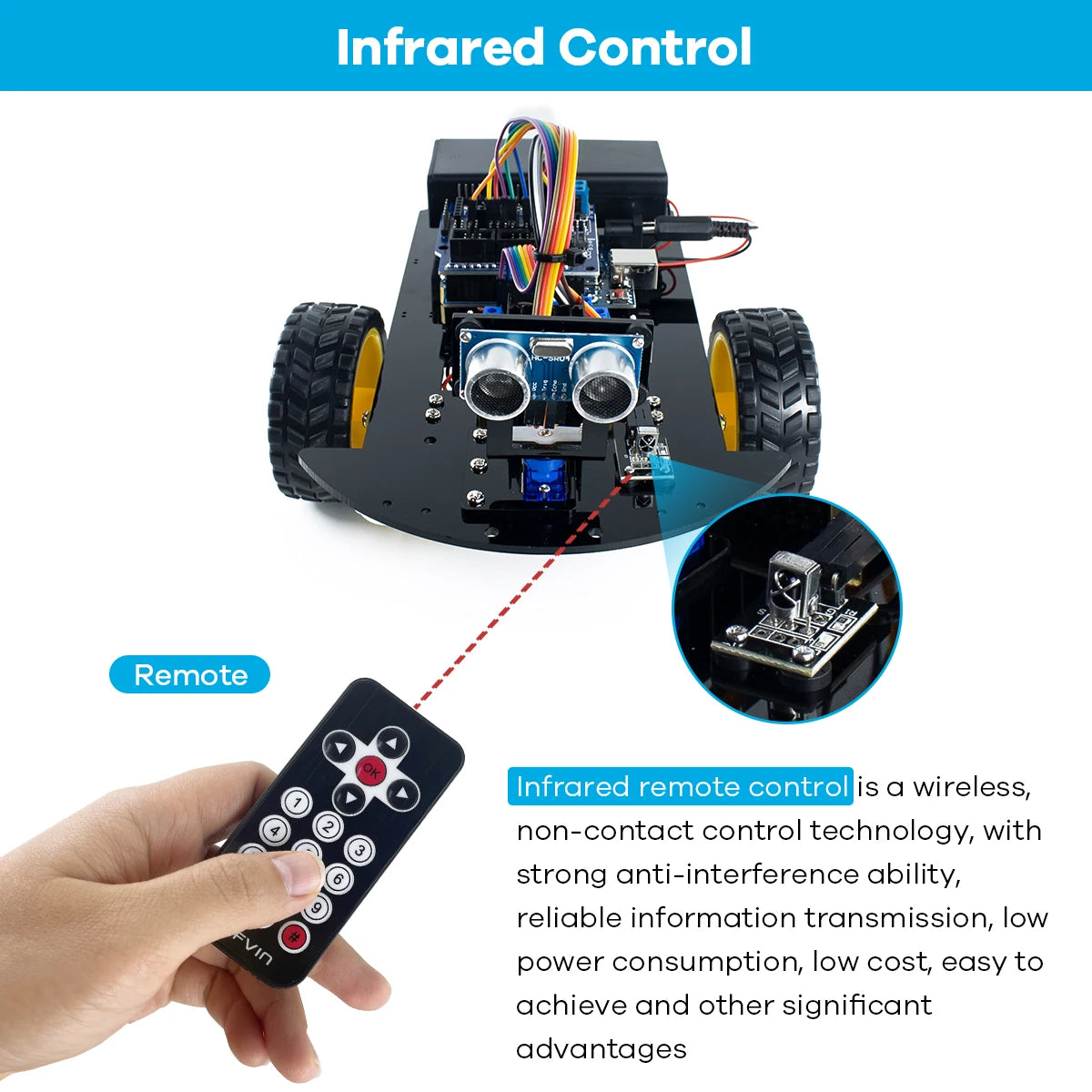 LAFVIN Smart Robot Car for Arduino 2WD Chassis Robot Car Kit With Ultrasonic Module, L298N Driver Board, Remote, IR Control