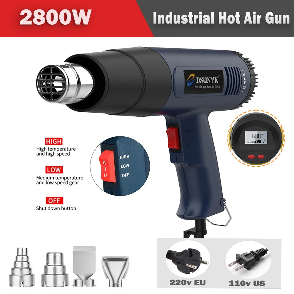 2000W Industrial Electric Hot Air Gun Digital Display Car Film Heat Gun Air Dryer for Soldering Thermal Blower Shrink Wrapping