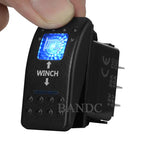 Blue Led Winch IN OUT Momentary Rocker Switch 7 Pin (ON)-OFF-(ON) DPDT Reverse Polarity 3 Way Toggle Switch for Car UTV ATV RV