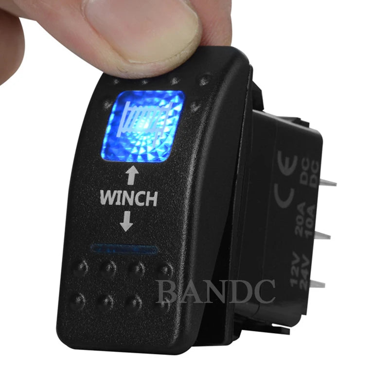 Blue Led Winch IN OUT Momentary Rocker Switch 7 Pin (ON)-OFF-(ON) DPDT Reverse Polarity 3 Way Toggle Switch for Car UTV ATV RV
