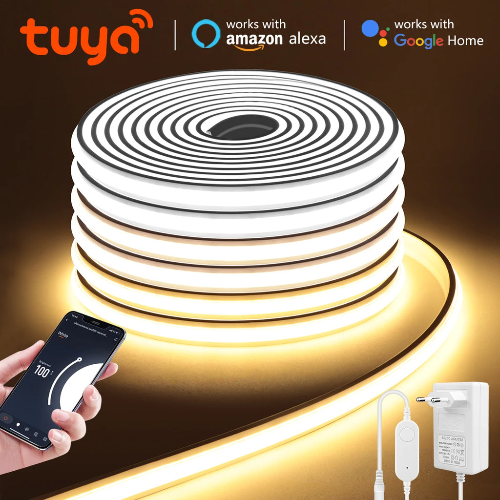Tuya Alexa WIFI COB LED Strip Light Dimmable 280LEDs/M Neon Lights Waterproof Pure Silicone Tube for Kitchen Room Garden Decor