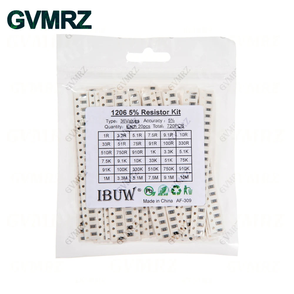 0201 0402 0603 0805 1206 1% 5% SMD Resistor Assorted Kit 1R-1M 10K 100K 1K 100R Resistance Set DIY