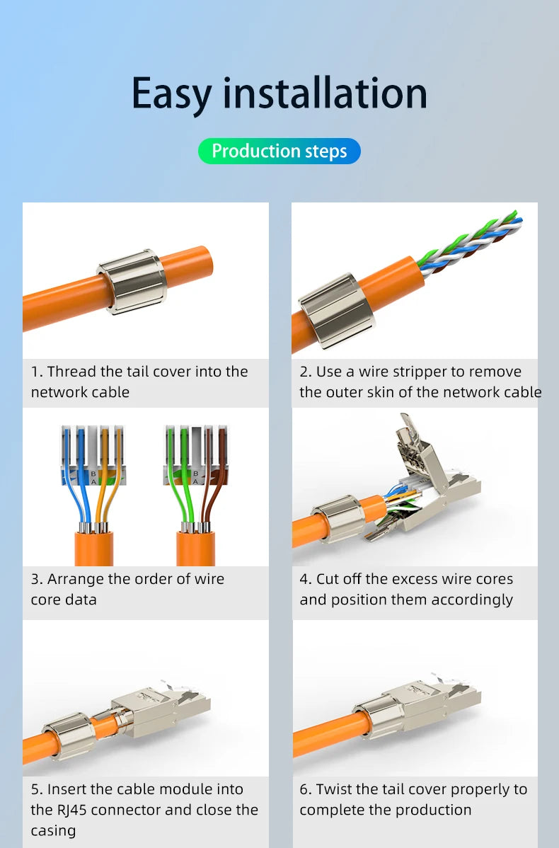 Reusable Toolless RJ45 Connector Cat7 FTP Shielded Metal Plug 22AWG 24AWG 26AWG 10Gbps High Speed Ethernet Terminator