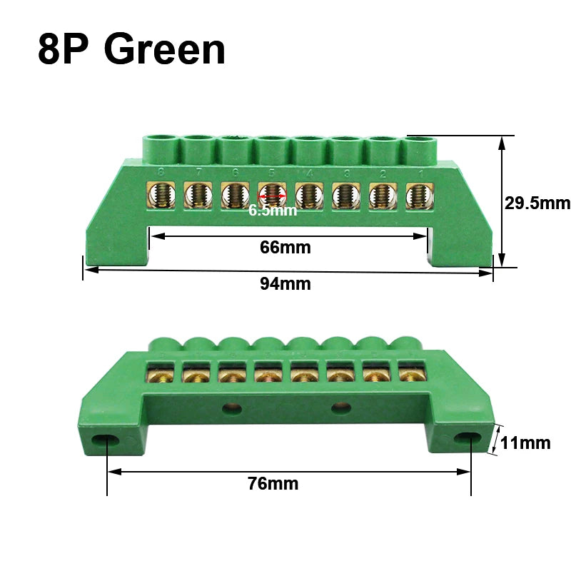 Blue Green White Bridge Design Zero Line 4-12 Pole Screw Brass Copper Grounding Strip Terminal Block Connector Earth And Neutral