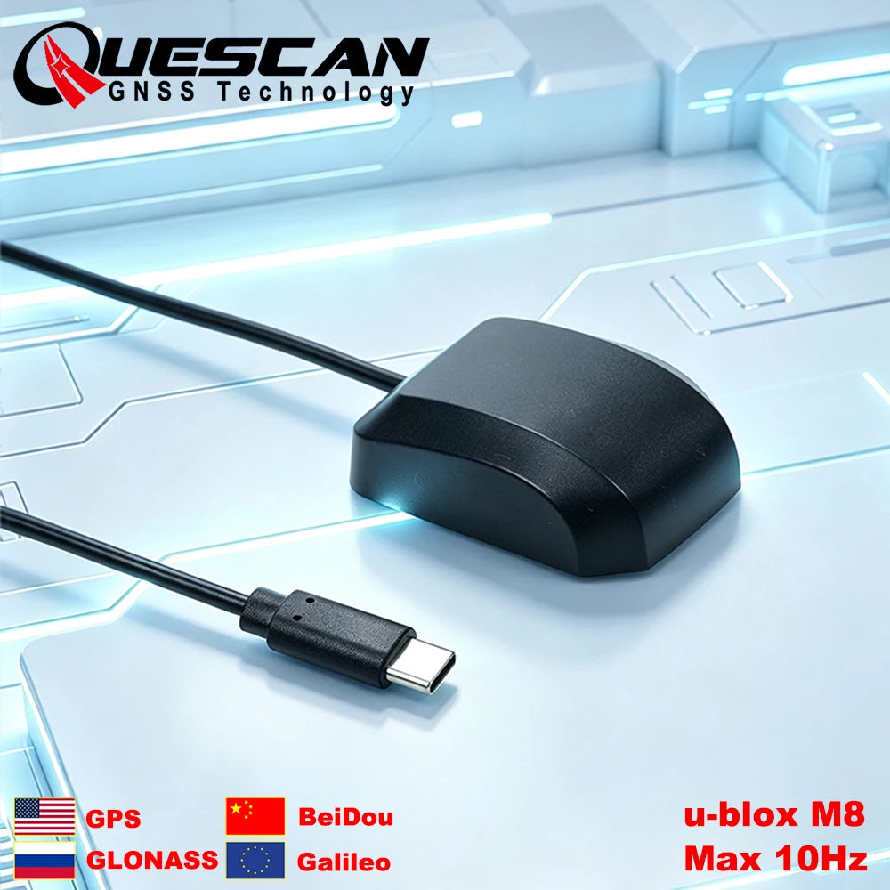 QUESCAN USB-C Type C GPS Receiver for Android Windows M8N 10Hz Ublox M8 GPS GLONASS Galileo BeiDou GNSS Antenna Receiver QU33NCL