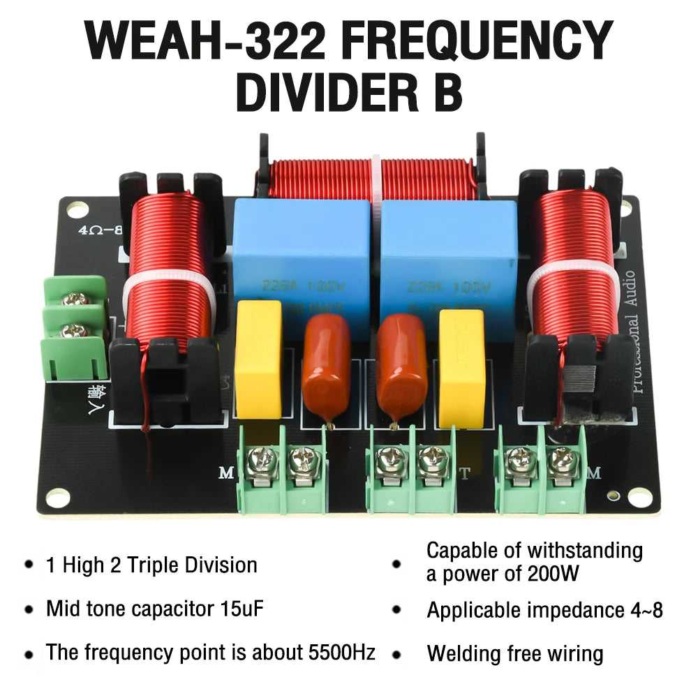 3-Way 200W 5500Hz / 5300Hz 3 Unit Home Theater High Power Audio Crossover Filters Professional Speaker Frequency Divider