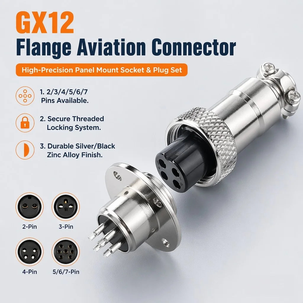 10Sets GX12 Aviation Socket Plug 2 3 4 5 6 7 Pin M16 DF16 Rhombus Flange Male Female Circular Connector Cable Panel Mount Solder