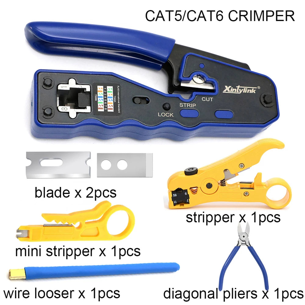 Xintylink RJ45 Crimper Hand Network Tools Pliers CAT5 CAT6 8P RJ45 Cable Stripper Pressing Clamp Tongs Clip New Style Type