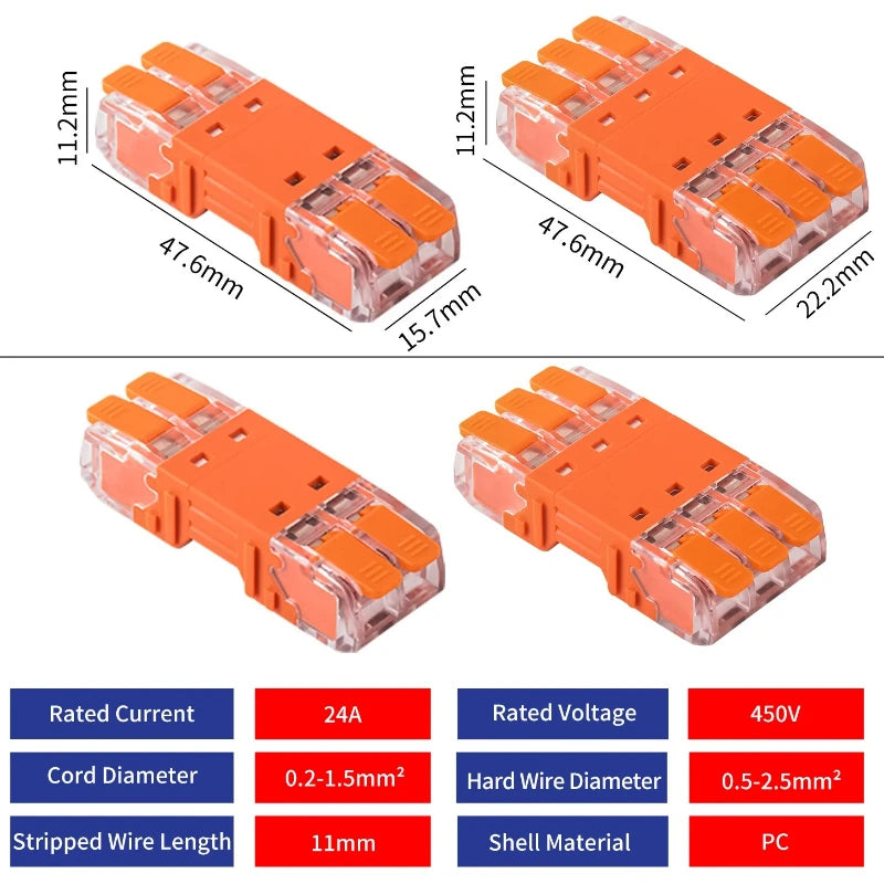 10pcsQuick Lever Splicing Wire Connectors 2/3/4 Pins CMK642 Compact Plugable Male Female Terminals Universal Blocks