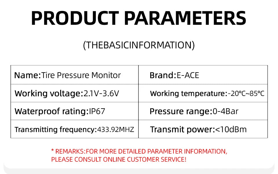 E-ACE 4 Sensors TPMS Removable Battery Wireless Intelligent Sensing Tire Pressure Monitor System Safety Alarm LCD Display