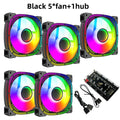 This ARGB Cooling Fan Kit Includes Five 120mm Cooling Fans and a PWM ARGB 2-in-1 Hub, Suitable for Computer Cases (Forward Fan)