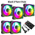 This ARGB Cooling Fan Kit Includes Five 120mm Cooling Fans and a PWM ARGB 2-in-1 Hub, Suitable for Computer Cases (Forward Fan)