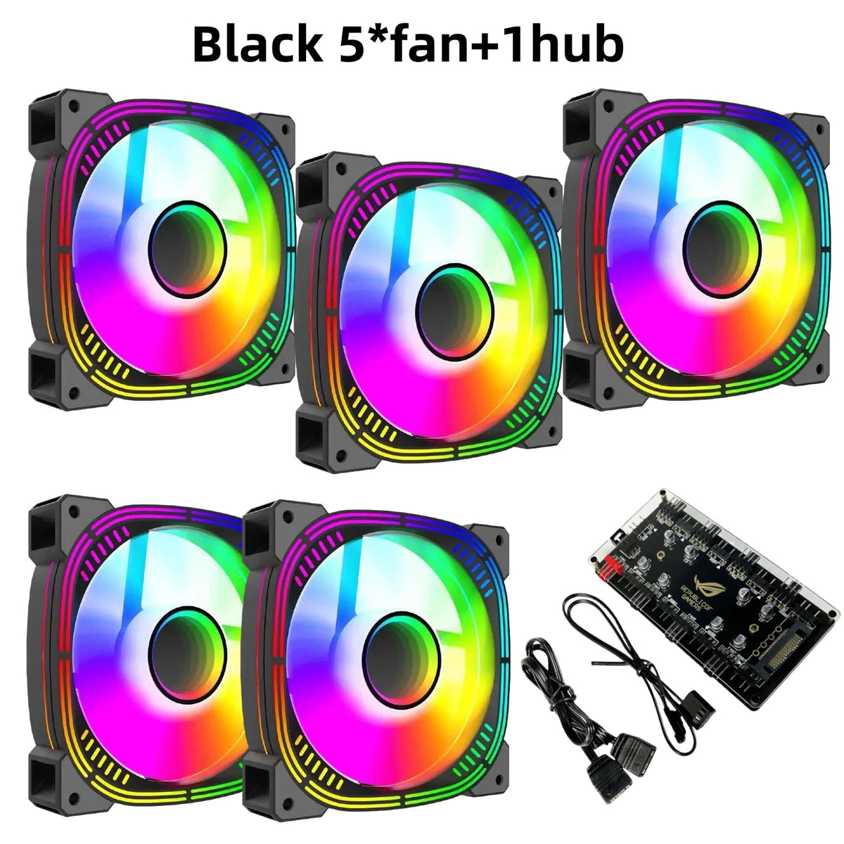 This ARGB Cooling Fan Kit Includes Five 120mm Cooling Fans and a PWM ARGB 2-in-1 Hub, Suitable for Computer Cases (Forward Fan)