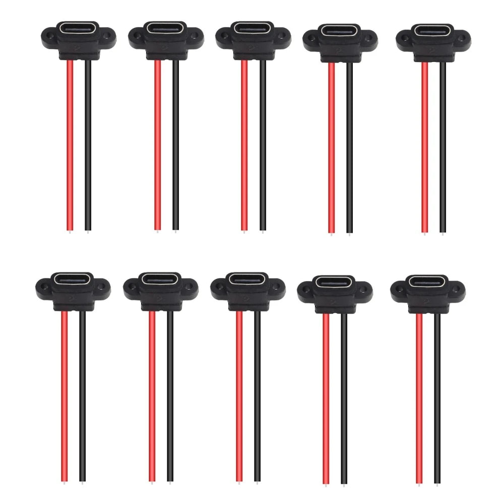 5/10/15PCS Flat Black Type-C Female Chassis 2 Pin Type-C Female Socket Connector Jack Female Charging Port 3A USB-C Charger Plug