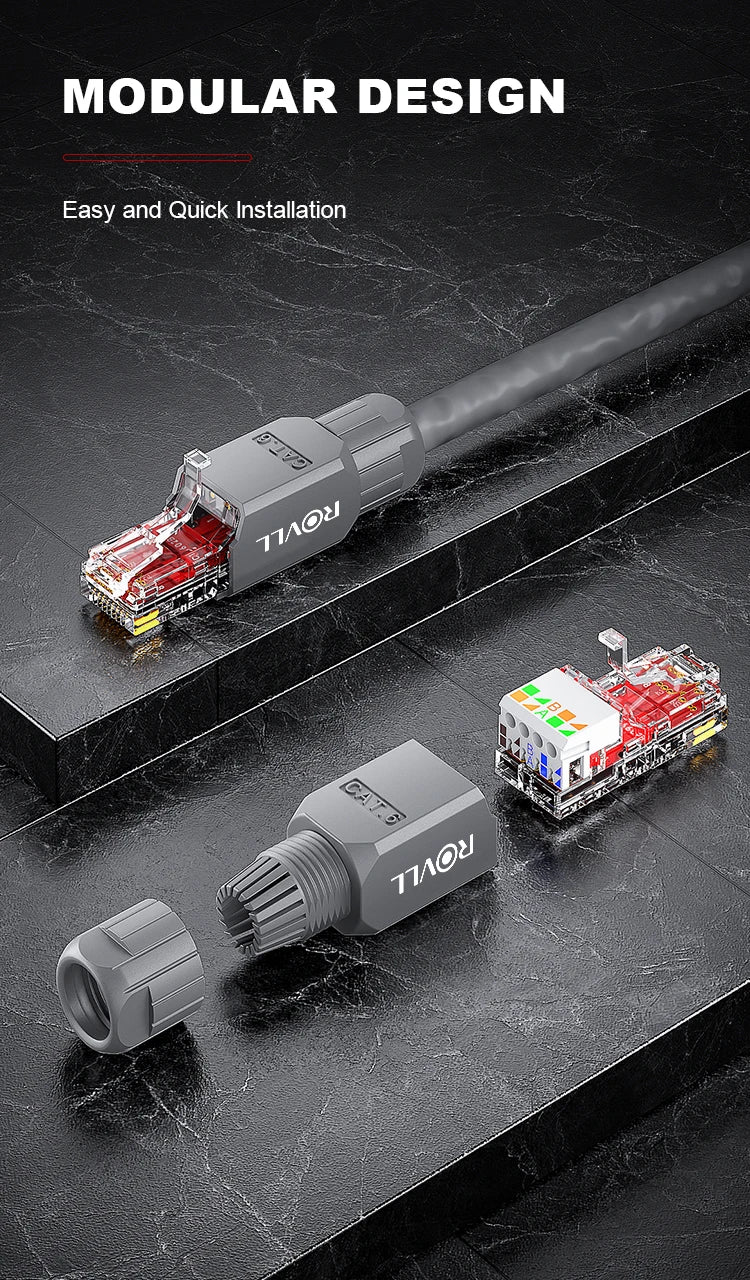 ROVLL Tool-Free RJ45 Connector Cat6 UTP 1000Mbps LAN Ethernet Plug Easy Termination Modular Plug No Crimp Network Cable 1PCS