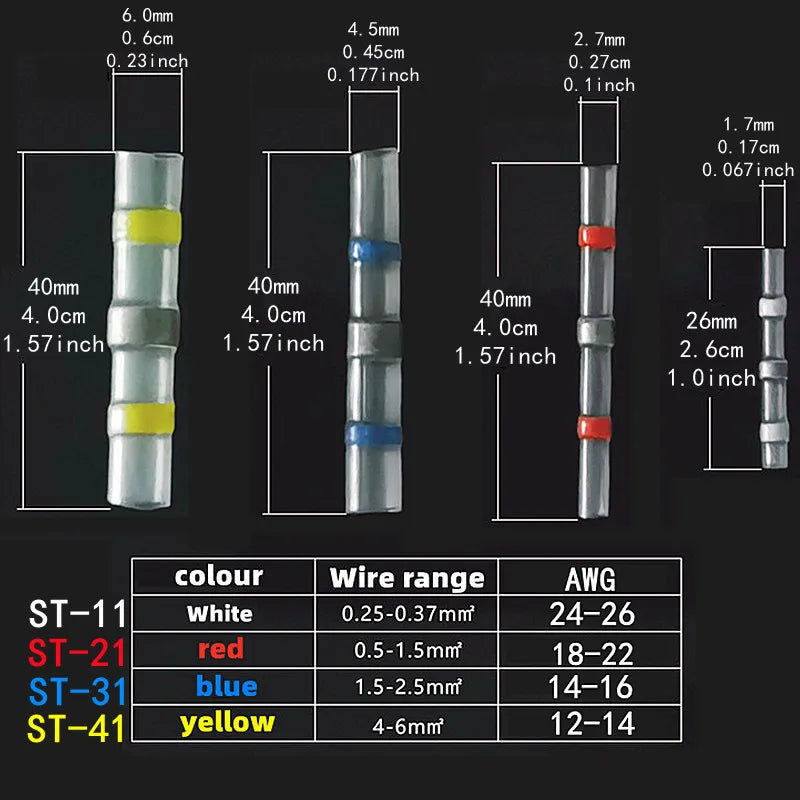 Heat Shrink Butt Connectors Waterproof Solder Seal Insulated Ring Wire Terminal Electrical Cable Splice Auto Marine Wiring Repai