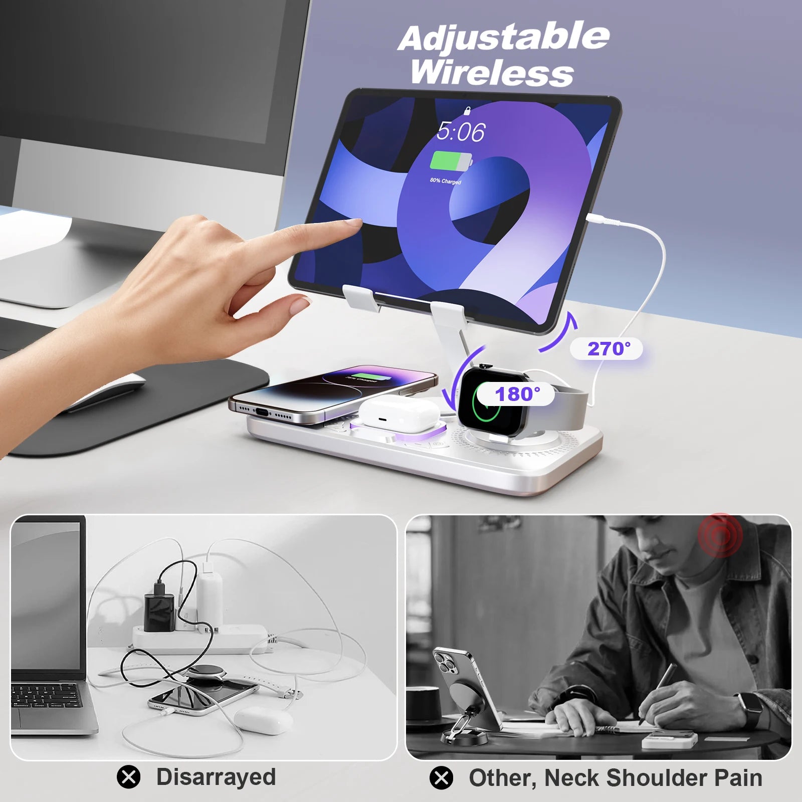 7-in-1 Wireless Charger Station 15W Fast Charging Type C Port Multi-Function Devices for iPhone 17 16 15 14 Samsung Airpods iPad
