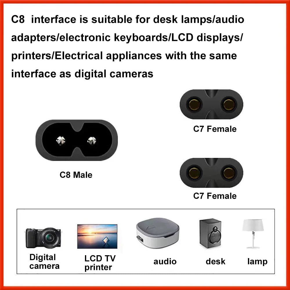 IEC 320 C8 Plug to C7 Receptacle Male to Female Extension Power Supply Main Adapter Cable White/black Color
