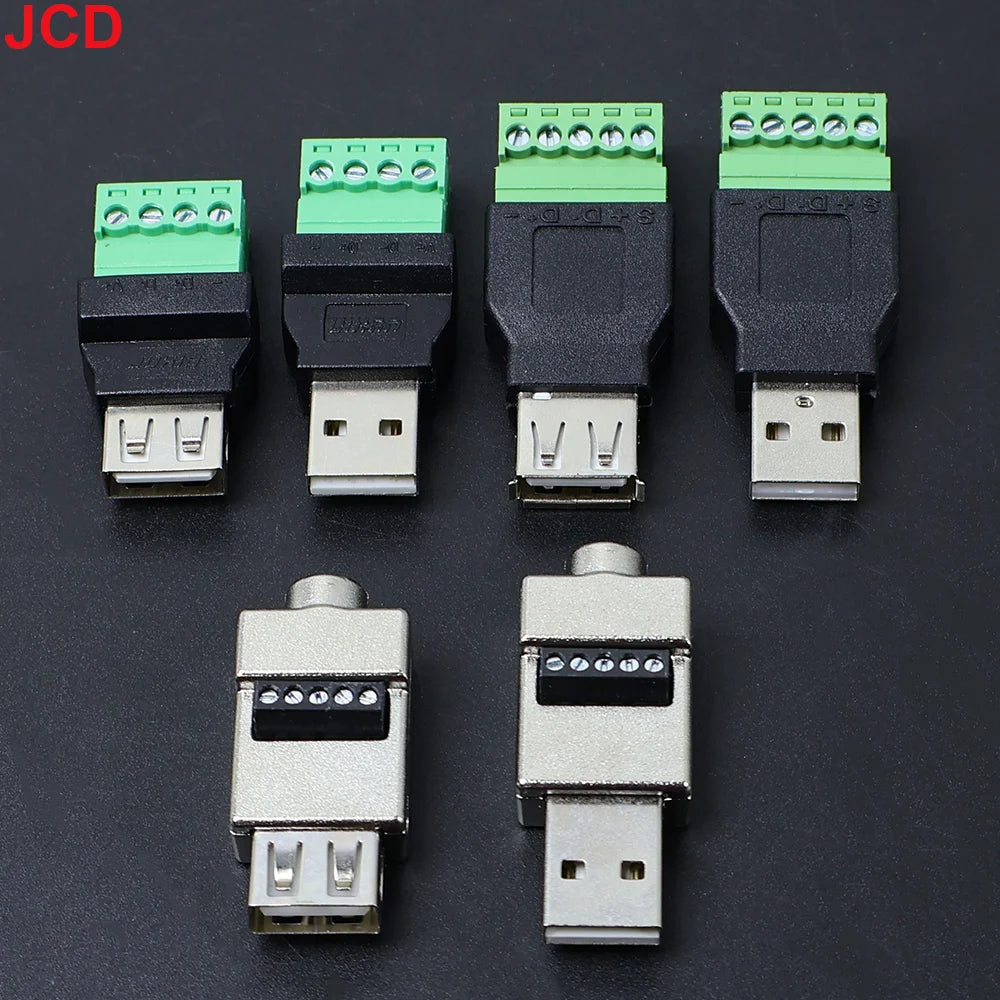 JCD USB 2.0 Connector Avoid Welding Plugs USB Type A Male Female to 4Pin 5pin Screw Terminal Socket Adapter Plug For Computer TV