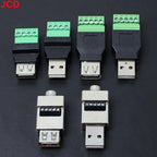 JCD USB 2.0 Connector Avoid Welding Plugs USB Type A Male Female to 4Pin 5pin Screw Terminal Socket Adapter Plug For Computer TV