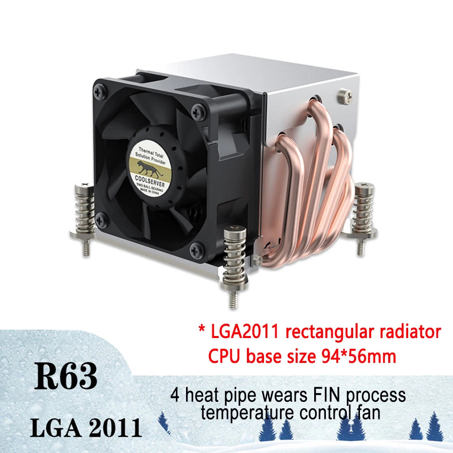COOLSERVER R63 4 Heatpipe 2U Server CPU Cooler Workstation Computer Cooling Fan for Intel LGA2011 1700 115X AMD AM4