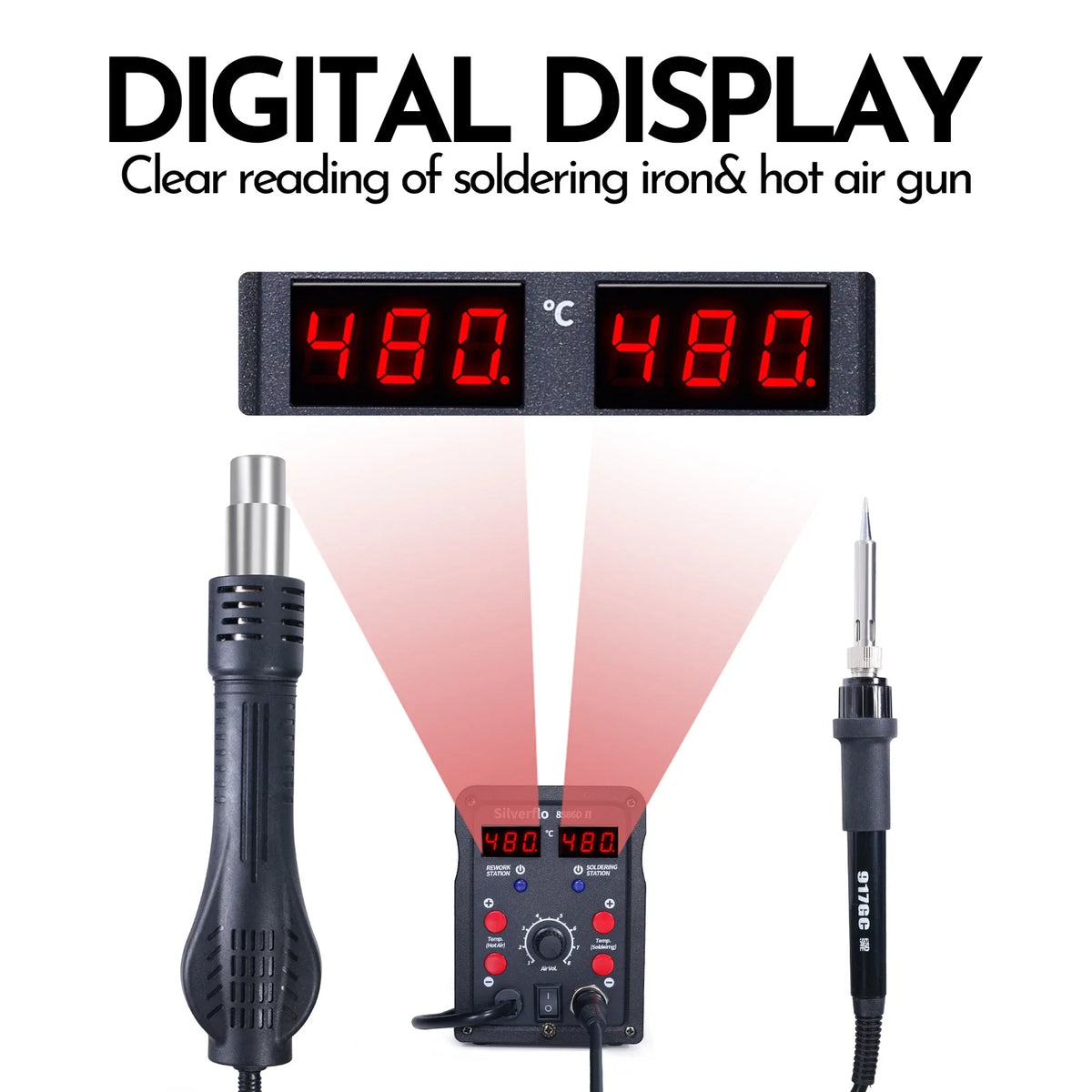 Silverflo 8586D-II Soldering Station 2 IN 1 Soldering Iron Hot Air Station Welding Rework Station With10-Minute Sleep Mode