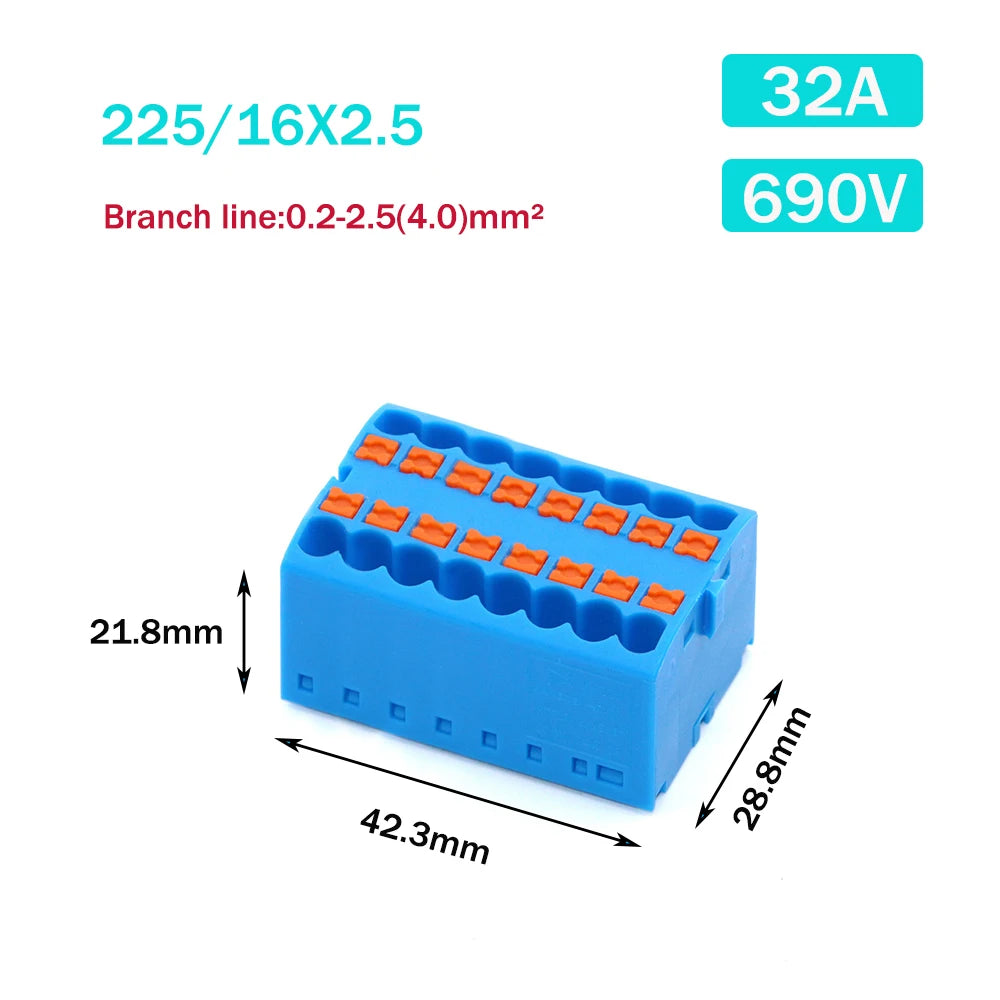 Wire Electrical Connectors PTFIX 2.5mm Wire Merging And Branching Device Push-in Terminal Block Connector Mount On Din Rail