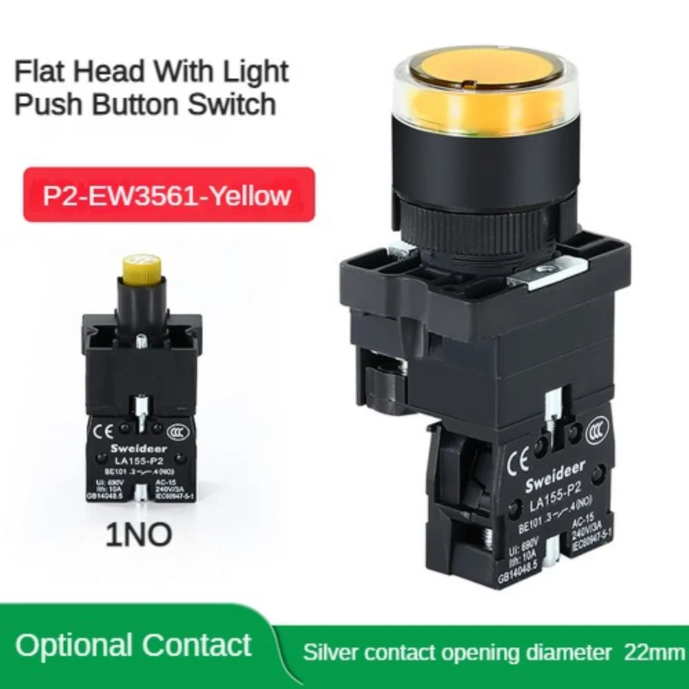 22mm Push Button Switch Momentary Reset ON OFF 12V/220V/48V/24V Black NC NO Power Button for Electrical Industrial Panelboard