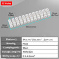 12 Position Barrier Screw Terminal Block 450V/32A PA66 Fire-Retardant Wire Connector 0.5-4mm² for Industrial Electrical Projects