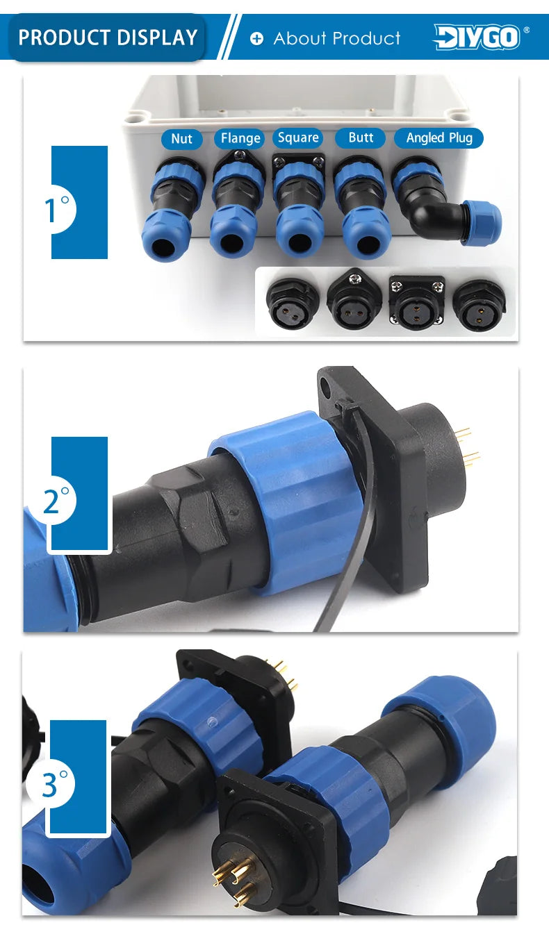 SP20 IP68 Waterproof Quick Connector Socket Multipole Plug Dustproof Right angle Square Industrial Aviation 1-14Pin Connectors